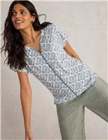 Pure Cotton Embroidered Notch Neck T-Shirt