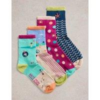 4pk Cotton Rich Seaside Ankle High Socks