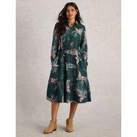 Cotton Blend Printed Midi Shirt Dress