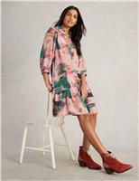 White Stuff Printed Knee Length Relaxed Tiered Dress Pink Mix