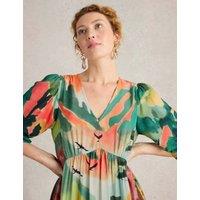 Printed V-Neck Midi Tea Dress