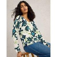 Cotton Rich Patterned V-Neck Jumper With Linen