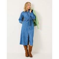 Pure Cotton Denim Tie Waist Midi Shirt Dress