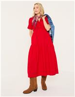 V-Neck Tiered Midi Dress With Cotton & Linen