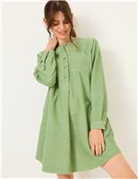 FatFace Pure Cotton Cord Collarless Mini Tiered Dress Green