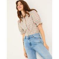 Pure Cotton Gingham Shirred Detail Shirt