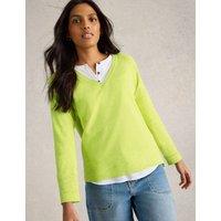 Cotton Rich V-Neck Jumper With Linen