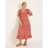 Floral V-Neck Angel Sleeve Midi Tea Dress