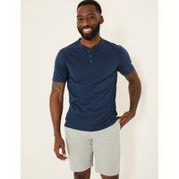 FatFace Pure Cotton Crew Neck Henley T-Shirt Navy
