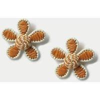 Orange and White Flower Stud Earrings