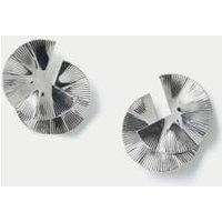 Oversized Rhodium Tone Circular Sector Ridge Earrings