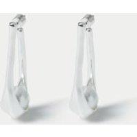 Silver Tone Elongated Pearl Drop Earrings