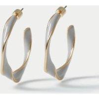 Grey Enamel Twist Hoop Earrings