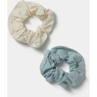 2 Pack Blue and Beige Scrunchie