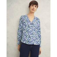 Floral V-Neck Blouson Sleeve Blouse