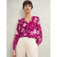 Floral V-Neck Frill Detail Blouse