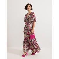Floral V-Neck Tie Waist Maxi Tiered Dress