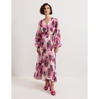 Floral V-Neck Tie Waist Maxi Wrap Dress