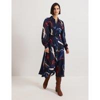 Printed Collared Belted Midaxi Shirt Dress