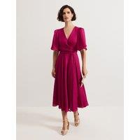 Textured V-Neck Tie Front Midi Wrap Dress