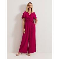 Tie Detail Short Sleeve Wrap Wide Leg Jumpsuit