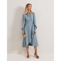 V-Neck Tie Front Midi Wrap Dress