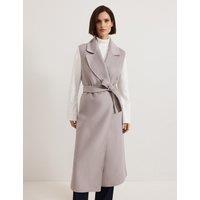 Wool Blend Tie Belt Tailored Coat