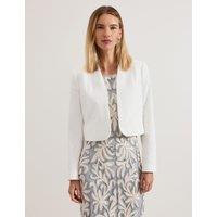 Pure Cotton Collarless Cropped Jacket