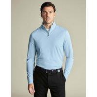 Charles Tyrwhitt Half Zip Long Sleeve Polo Shirt Light Blue