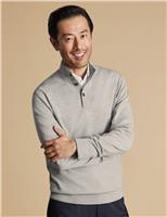 Charles Tyrwhitt Pure Merino Wool Button Funnel Neck Jumper Grey