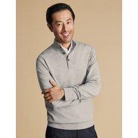 Charles Tyrwhitt Pure Merino Wool Button Funnel Neck Jumper Grey