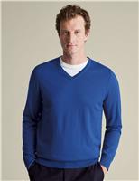 Charles Tyrwhitt Pure Merino Wool V-Neck Jumper Green