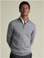 Charles Tyrwhitt Pure Merino Wool Half Zip Jumper Green