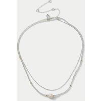 Silver Tone Beaded Pearl Multi Layer Necklace