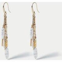 Pearl and Gold Tone Elongated Drop Earrings