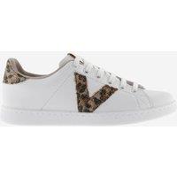 Victoria Tenis Glitter Leather Lace-Up Trainers Taupe Mix