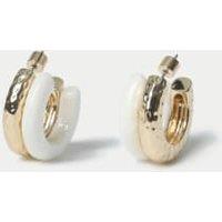 Gold Tone and White Double Hoop Earrings