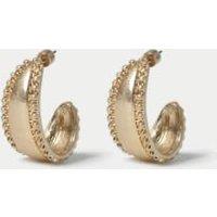 Brushed Gold Tone Beaded Hoop Earrings