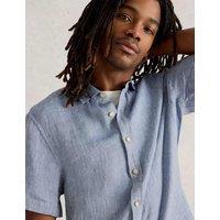 White Stuff Regular Fit Pure Linen Short Sleeve Shirt Blue