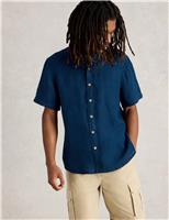 White Stuff Regular Fit Pure Linen Short Sleeve Shirt Blue