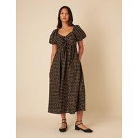 Pure Cotton Floral Tie Neck Midi Smock Dress