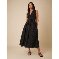 Pure Cotton Striped Midaxi Waisted Dress