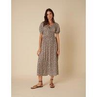 Ditsy Floral Tie Neck Puff Sleeve Midaxi Waisted Dress