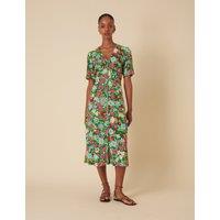 Floral V-Neck Midi Tea Dress