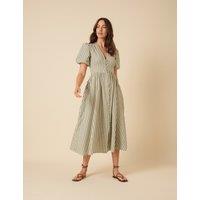 Pure Cotton Striped Midaxi Waisted Dress