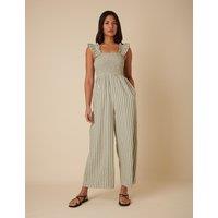 Pure Cotton Striped Cropped Jumpsuit