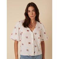 Pure Cotton Embroidered Floral V-NeckTop
