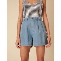 Denim High Waist Pleat Front Shorts