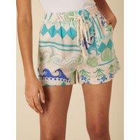 High Waisted Printed Shorts With Linen