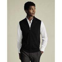 Charles Tyrwhitt Pure Extra Fine Merino Wool Zip Up Gilet Dark Grey